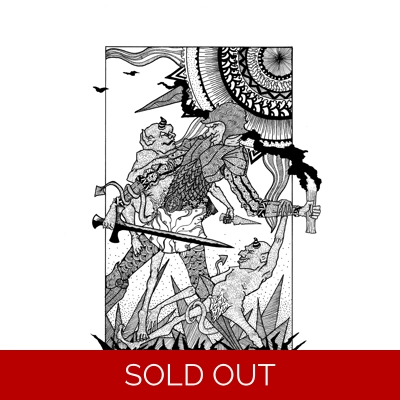 The knight and the imps - original piece - pen and ink on Bristol board